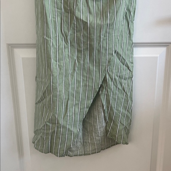 NWT ZARA Linen Blend Midi Corset Dress Green/White Striped M - Picture 5 of 11